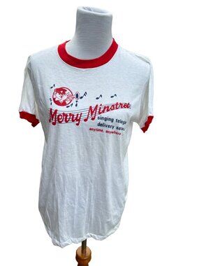 Vintage 80s Merry Minstrel Telegram Service White T-Shirt Mens Size Medium